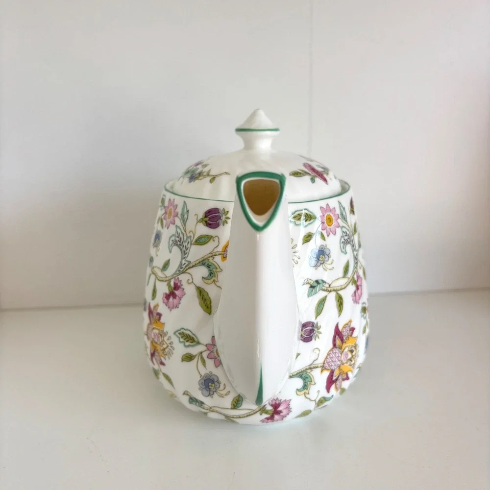 Minton Haddon Hall B-1451 Bone China Teapot 1 1/2 Pints Floral Green Trim